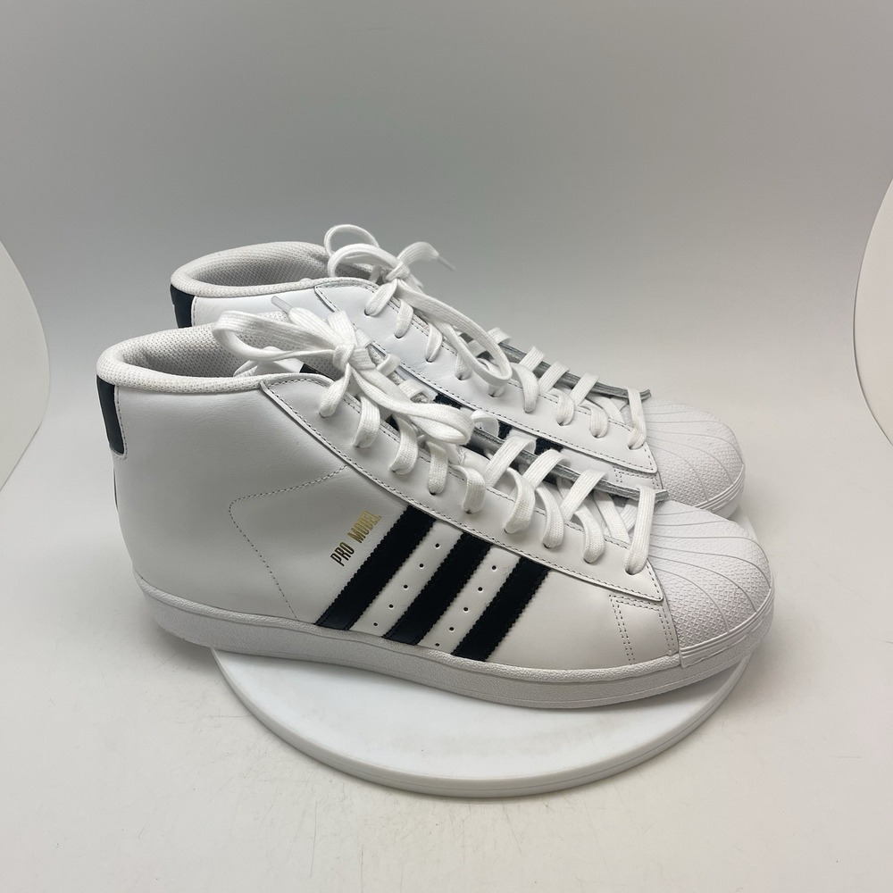 Adidas Pro Model Mens Size 11.5 White Black Gold Athletic Leather Shoes Sneakers